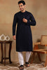 Ethnic Bay Navy Blue Viscose Rayon Solid Embroidered Straight Kurta For Men MKU1011BLU