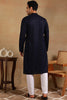 Ethnic Bay Navy Blue Viscose Rayon Solid Embroidered Straight Kurta For Men MKU1011BLU