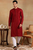 Ethnic Bay Maroon Viscose Rayon Solid Embroidered Straight Kurta For Men MKU1011MRN