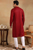 Ethnic Bay Maroon Viscose Rayon Solid Embroidered Straight Kurta For Men MKU1011MRN