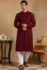 Ethnic Bay Wine Viscose Rayon Solid Embroidered Straight Kurta For Men MKU1011WIN