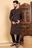 Ethnic Bay Black Viscose Rayon Ethnic Motifs Embroidered Straight Kurta For Men MKU1013BLK