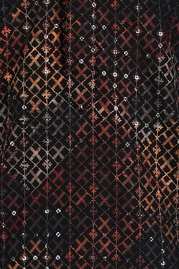 Black Viscose Rayon Ethnic Motifs Embroidered Straight Kurta For Men MKU1020BLK