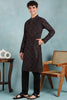 Ethnic Bay Black Viscose Rayon Ethnic Motifs Embroidered Straight Kurta For Men MKU1021BLK