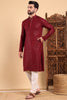 Ethnic Bay Maroon Viscose Rayon Solid Embroidered Straight Kurta For Men MKU1022MRN