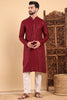 Ethnic Bay Maroon Viscose Rayon Solid Embroidered Straight Kurta For Men MKU1022MRN