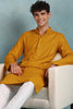 Ethnic Bay Yellow Viscose Rayon Solid Embroidered Straight Kurta For Men MKU1022YLW