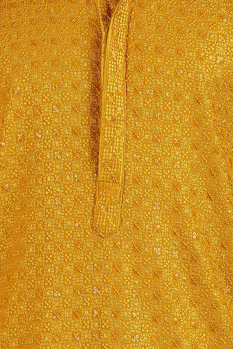 Ethnic Bay Yellow Viscose Rayon Solid Embroidered Straight Kurta For Men MKU1022YLW