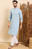 Ethnic Bay Blue Viscose Rayon Solid Embroidered Ethnic Straight Chikankari Kurta For Men MKU1029BLU