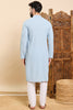 Ethnic Bay Blue Viscose Rayon Solid Embroidered Ethnic Straight Chikankari Kurta For Men MKU1029BLU