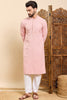 Ethnic Bay Peach Viscose Rayon Solid Embroidered Ethnic Straight Chikankari Kurta For Men MKU1029PCH