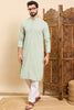 Ethnic Bay Sea Green Viscose Rayon Solid Embroidered Ethnic Straight Chikankari Kurta For Men MKU1029SEA