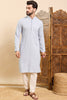 Ethnic Bay Blue Viscose Rayon Solid Embroidered Ethnic Straight Chikankari Kurta For Men MKU1030BLU