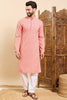 Ethnic Bay Peach Viscose Rayon Solid Embroidered Ethnic Straight Chikankari Kurta For Men MKU1030PCH