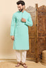 Ethnic Bay Sea Green Viscose Rayon Solid Embroidered Ethnic Straight Chikankari Kurta For Men MKU1030TRQ