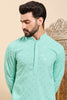 Ethnic Bay Sea Green Viscose Rayon Solid Embroidered Ethnic Straight Chikankari Kurta For Men MKU1030TRQ