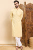 Ethnic Bay Yellow Viscose Rayon Solid Embroidered Ethnic Straight Chikankari Kurta For Men MKU1030YLW