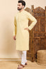 Ethnic Bay Yellow Viscose Rayon Solid Embroidered Ethnic Straight Chikankari Kurta For Men MKU1030YLW