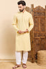 Ethnic Bay Yellow Viscose Rayon Solid Embroidered Ethnic Straight Chikankari Kurta For Men MKU1030YLW