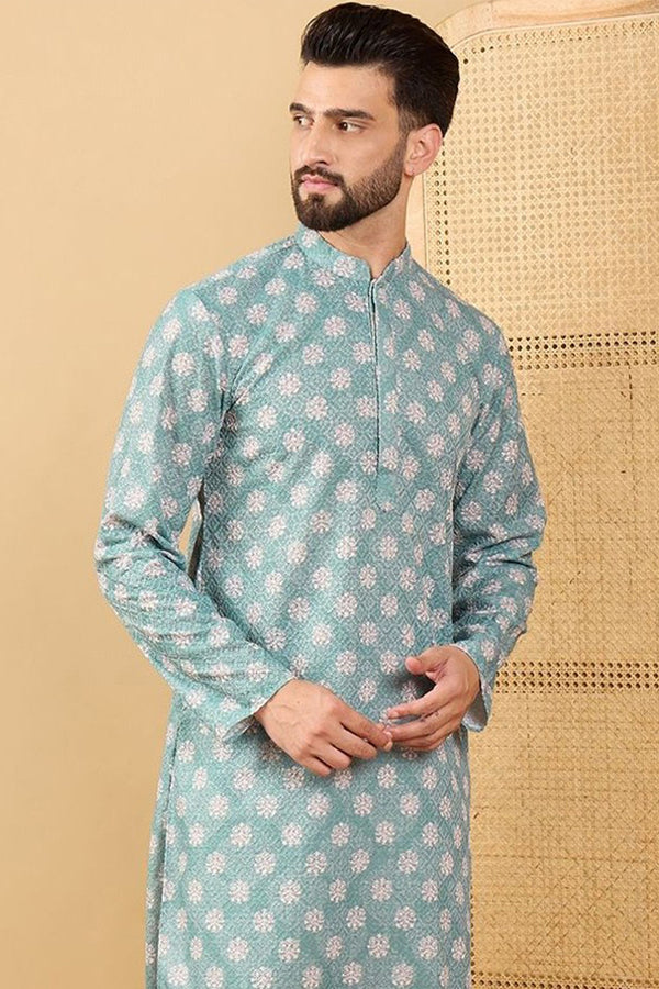 Ethnic Bay Sea Green Viscose Rayon Ethnic Motifs Embroidered Straight Chikankari Kurta MKU1032