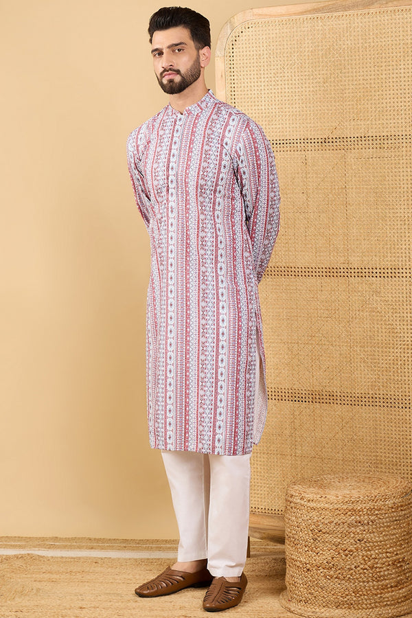 Ethnic Bay White Viscose Rayon Geometric Embroidered Straight Chikankari Kurta MKU1033