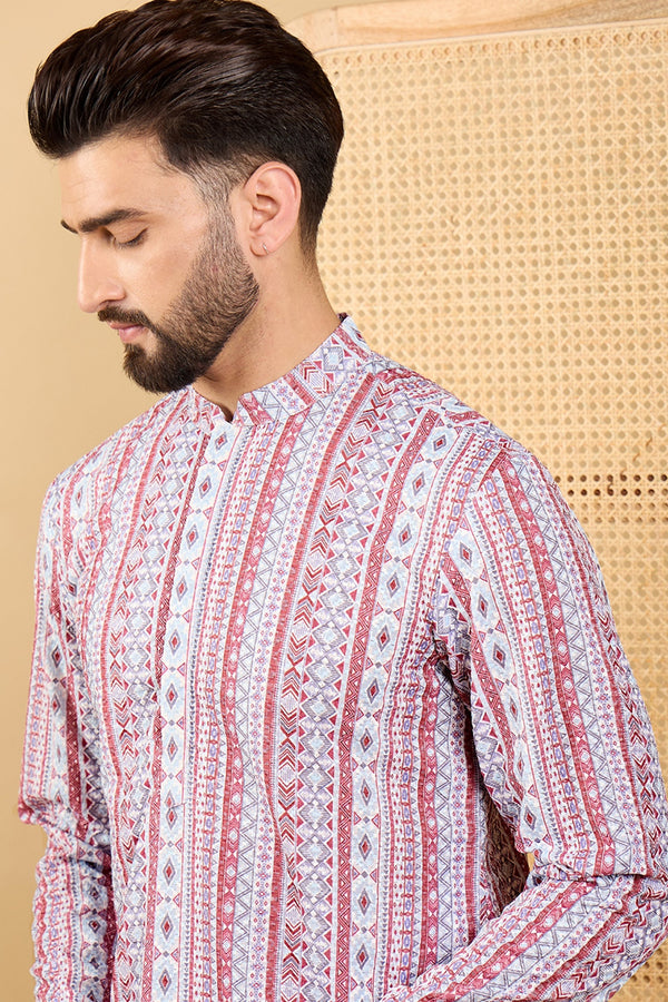 Ethnic Bay White Viscose Rayon Geometric Embroidered Straight Chikankari Kurta MKU1033