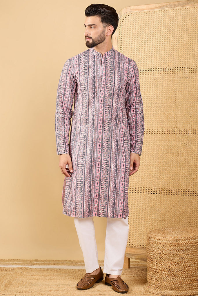 Ethnic Bay White Viscose Rayon Geometric Embroidered Straight Chikankari Kurta MKU1034