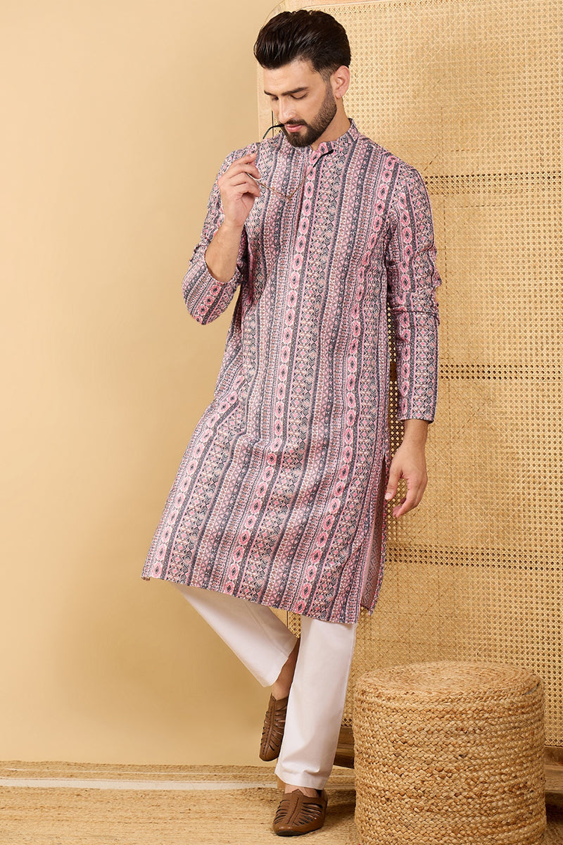 Ethnic Bay White Viscose Rayon Geometric Embroidered Straight Chikankari Kurta MKU1034