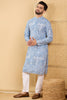 Ethnic Bay Blue Viscose Rayon Geometric Embroidered Straight Chikankari Kurta MKU1036