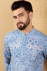 Ethnic Bay Blue Viscose Rayon Geometric Embroidered Straight Chikankari Kurta MKU1036