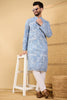 Ethnic Bay Blue Viscose Rayon Geometric Embroidered Straight Chikankari Kurta MKU1036