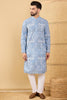 Ethnic Bay Blue Viscose Rayon Geometric Embroidered Straight Chikankari Kurta MKU1036