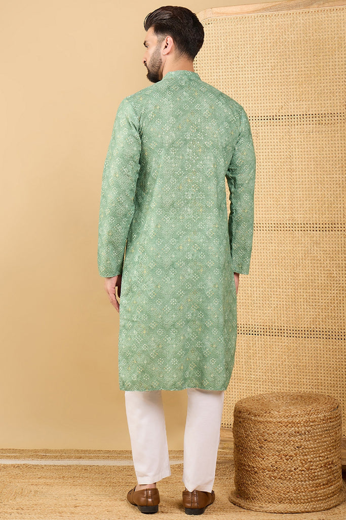 Ethnic Bay Green Viscose Rayon Bandhani Embroidered Straight Chikankari Kurta MKU1037