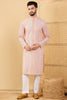 Ethnic Bay Peach Viscose Rayon Striped Embroidered Straight Chikankari Kurta MKU1038