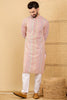 Ethnic Bay Peach Viscose Rayon Striped Embroidered Straight Chikankari Kurta MKU1038