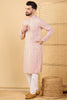 Ethnic Bay Peach Viscose Rayon Striped Embroidered Straight Chikankari Kurta MKU1038