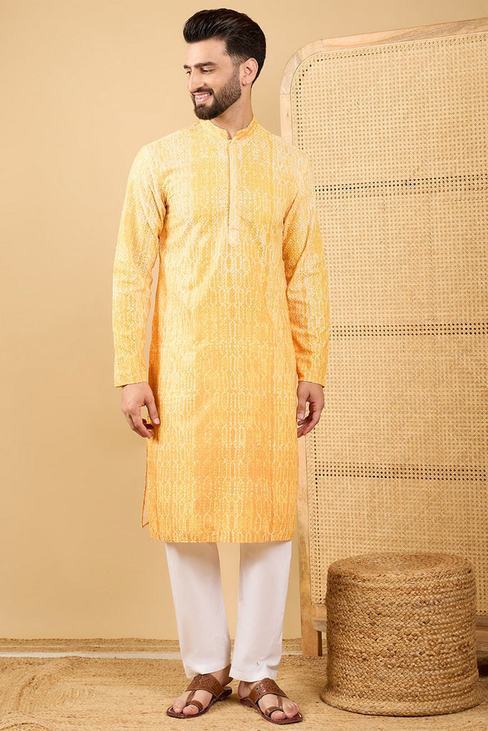 Ethnic Bay Yellow Viscose Rayon Abstract Embroidered Straight Chikankari Kurta MKU1039