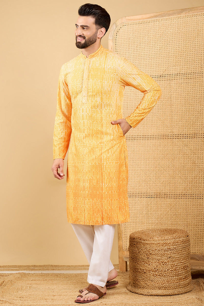 Ethnic Bay Yellow Viscose Rayon Abstract Embroidered Straight Chikankari Kurta MKU1039