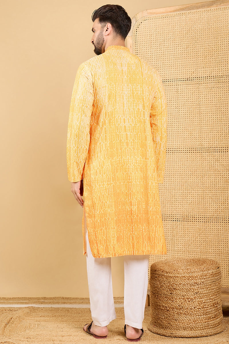 Ethnic Bay Yellow Viscose Rayon Abstract Embroidered Straight Chikankari Kurta MKU1039