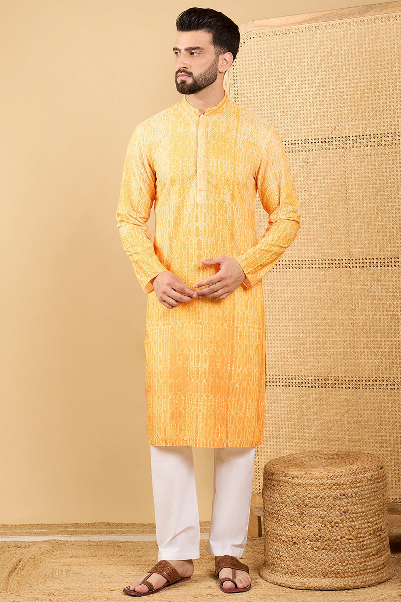 Ethnic Bay Yellow Viscose Rayon Abstract Embroidered Straight Chikankari Kurta MKU1039