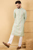 Ethnic Bay Green Viscose Rayon Striped Embroidered Straight Chikankari Kurta MKU1040