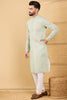 Ethnic Bay Green Viscose Rayon Striped Embroidered Straight Chikankari Kurta MKU1040