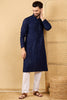 Ethnic Bay Navy Blue Viscose Rayon Solid Embroidered Straight Chikankari Kurta MKU1045