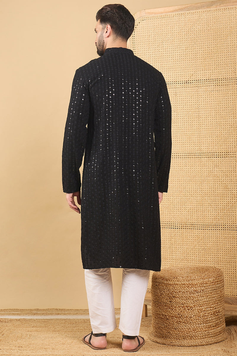 Ethnic Bay Black Viscose Rayon Solid Embroidered Straight Chikankari Kurta MKU1047