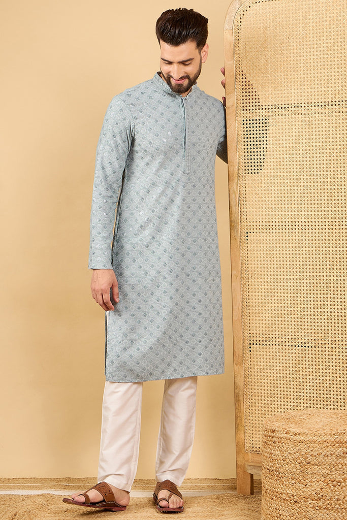 Ethnic Bay Grey Viscose Rayon Solid Embroidered Straight Chikankari Kurta MKU1054