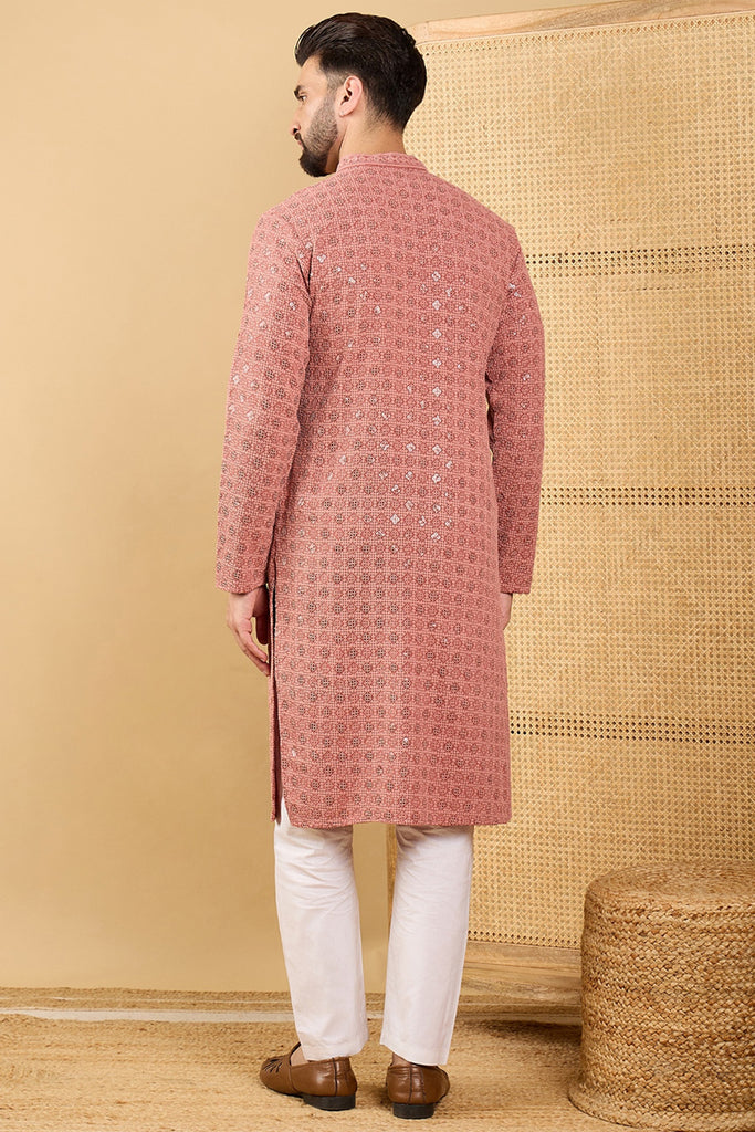 Rust Viscose Rayon Solid Embroidered Straight Kurta with Trouser MKSET1055