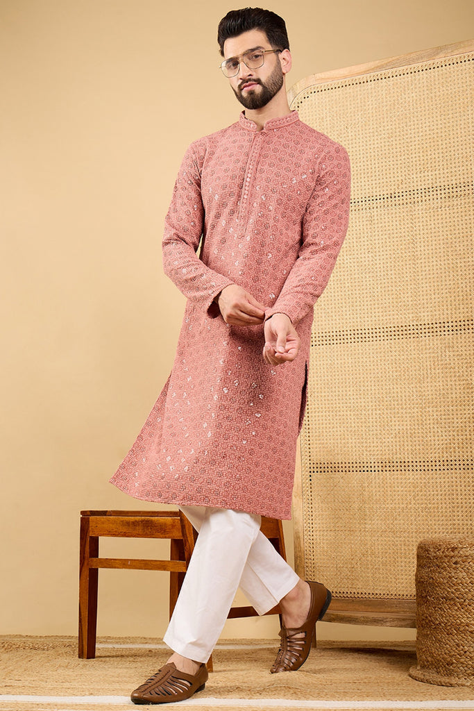 Rust Viscose Rayon Solid Embroidered Straight Kurta with Trouser MKSET1055