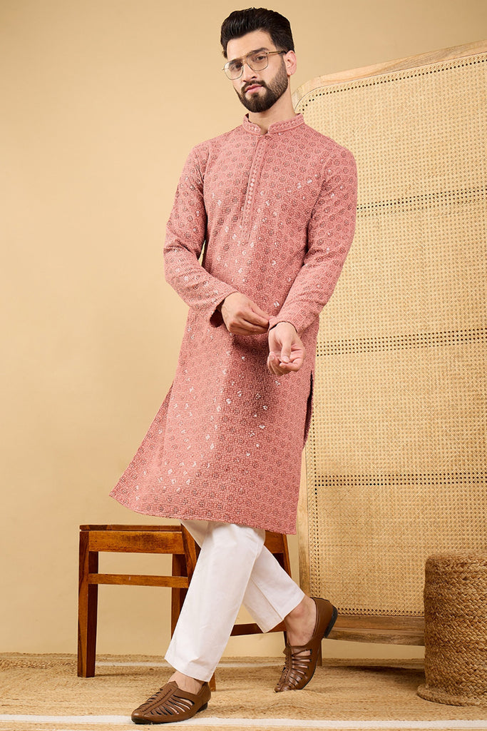 Ethnic Bay Rust Red Viscose Rayon Solid Embroidered Straight Chikankari Kurta MKU1055