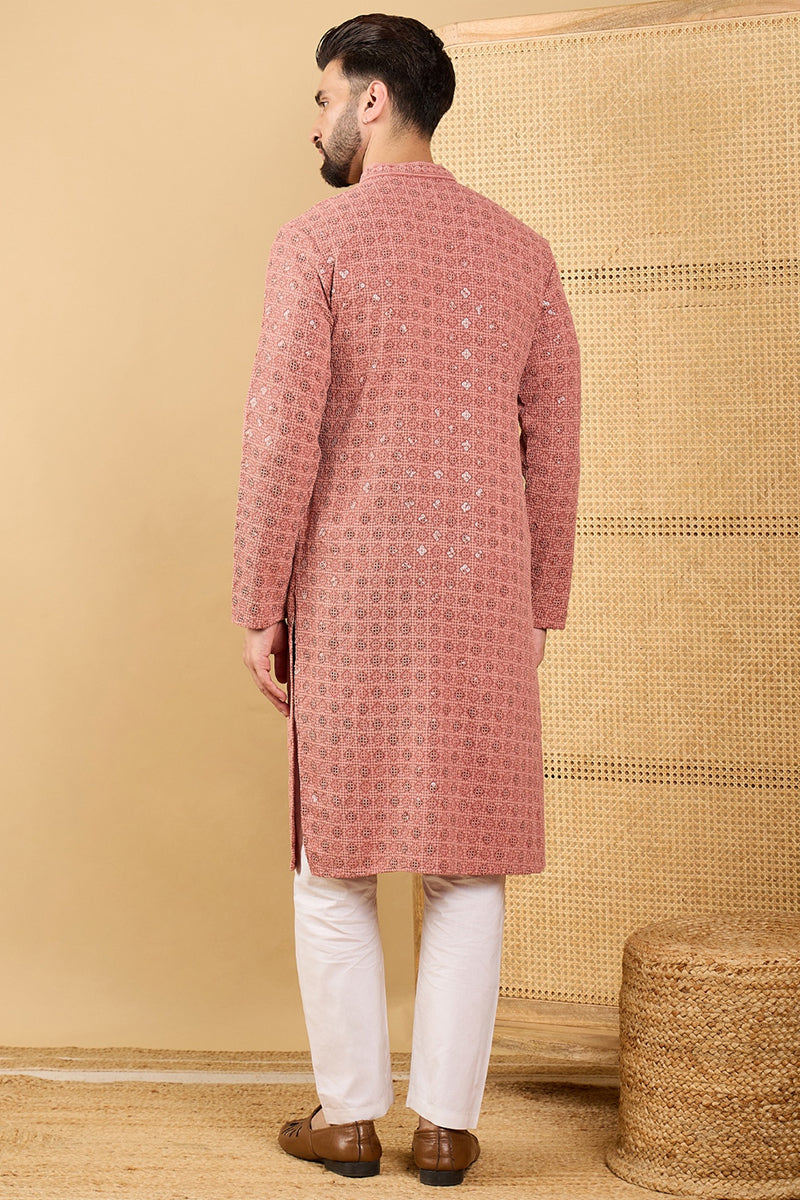 Ethnic Bay Rust Red Viscose Rayon Solid Embroidered Straight Chikankari Kurta MKU1055