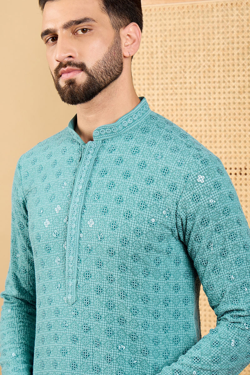 Blue Viscose Rayon Solid Embroidered Straight Kurta with Trouser MKSET1056